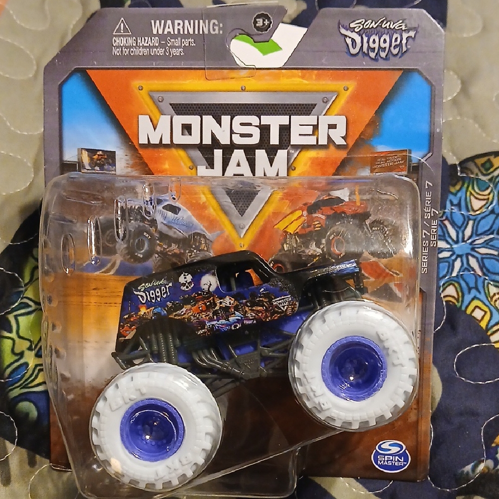 Monster Jam Son-uva  Digger Toy Truck - Purple Wheels and White Tires